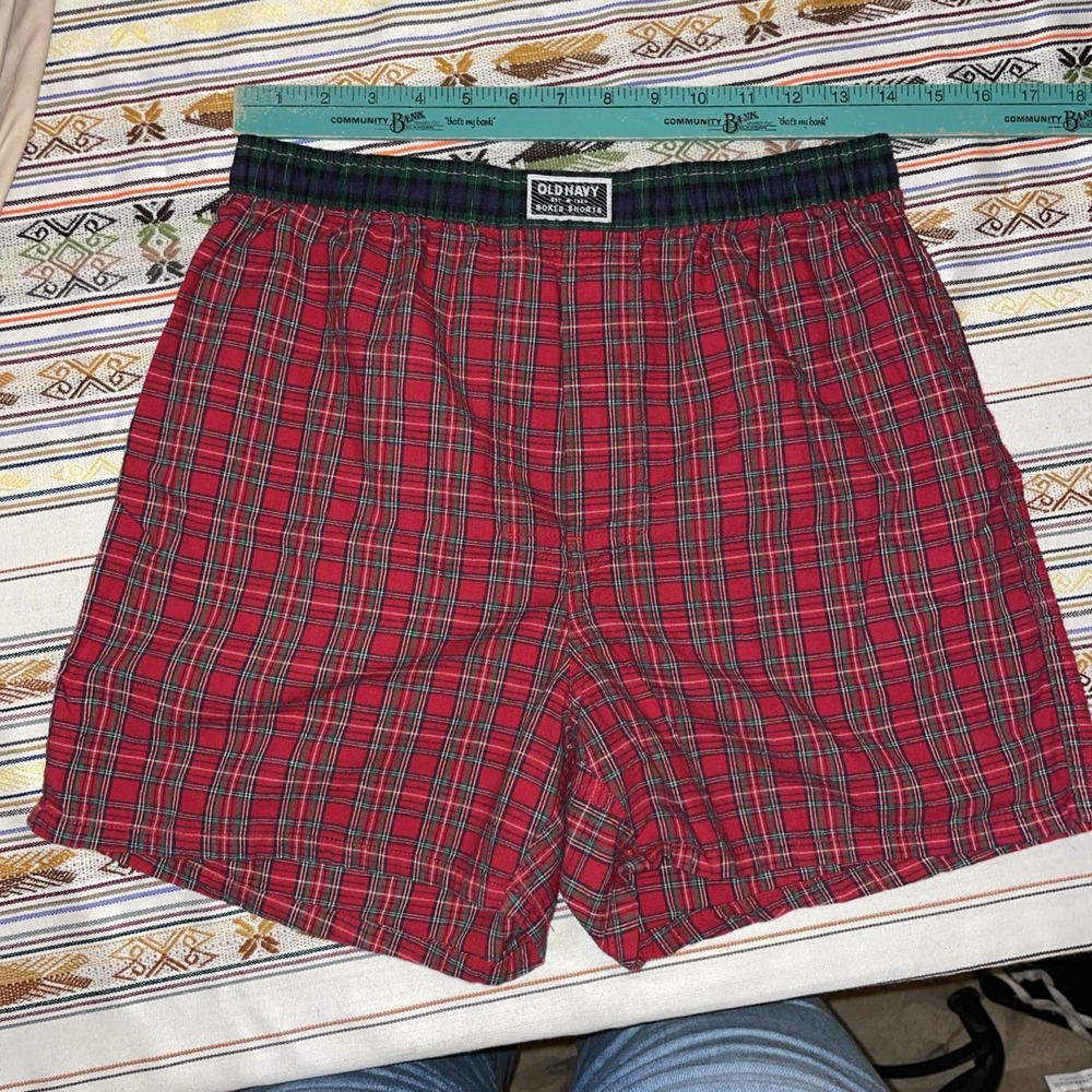 Cozy Student Core Red Green Plaid 100% Cotton Boxer Sleep Shorts Medium